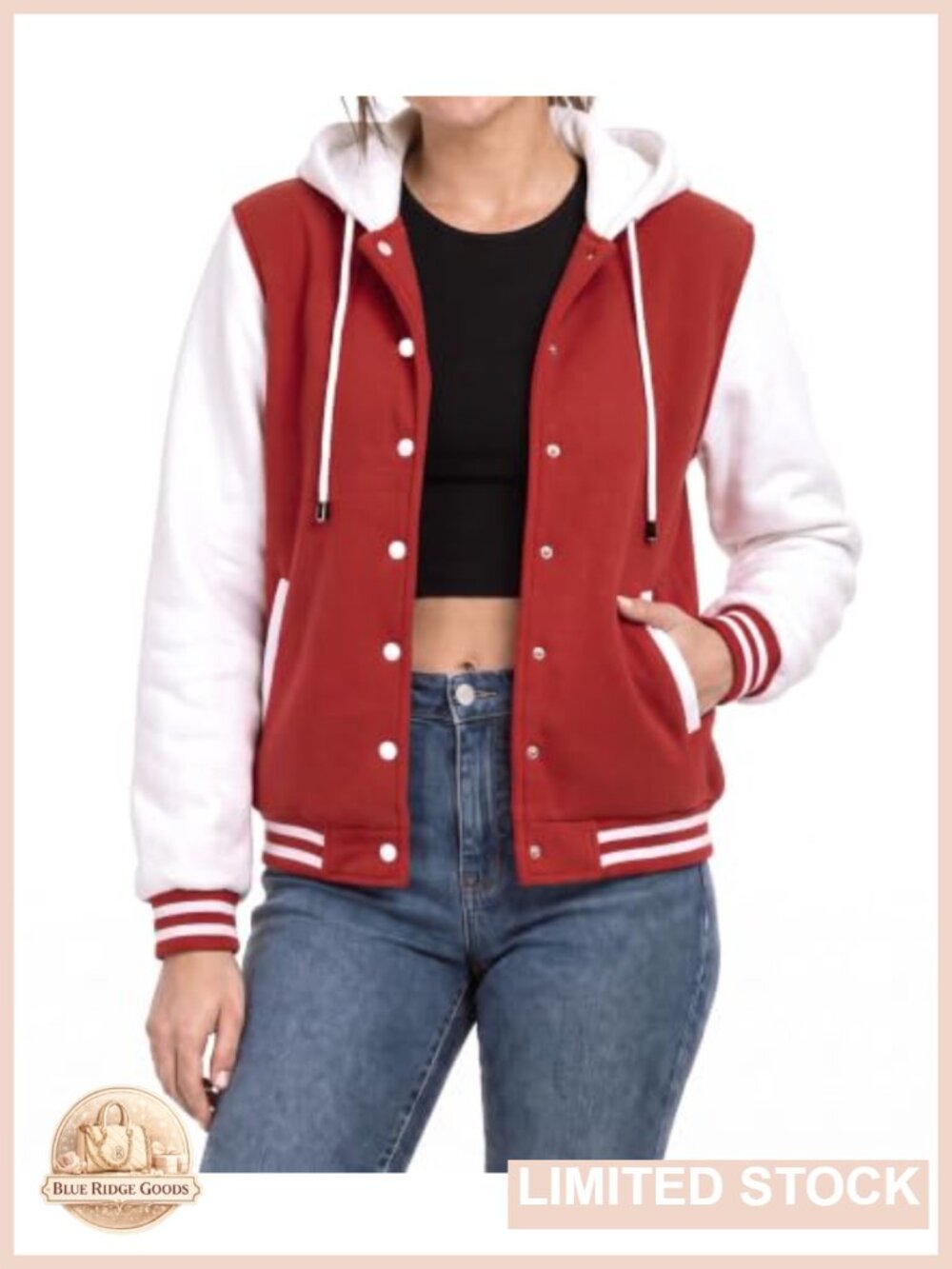 Women's Hooded Varsity Jacket Fleece Letterman Bomber Casual